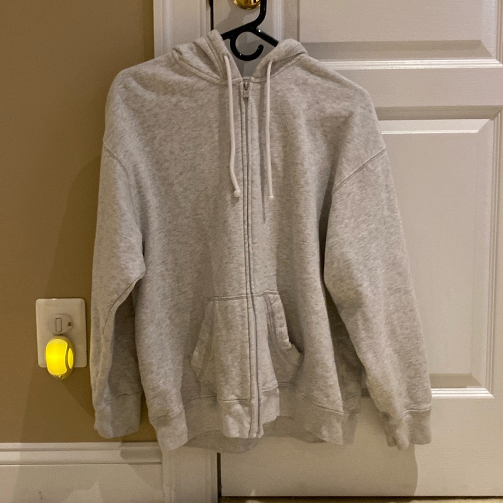 Hollister Feel Good Fleece Oversized Zip Up Hoodie in Heather Gray